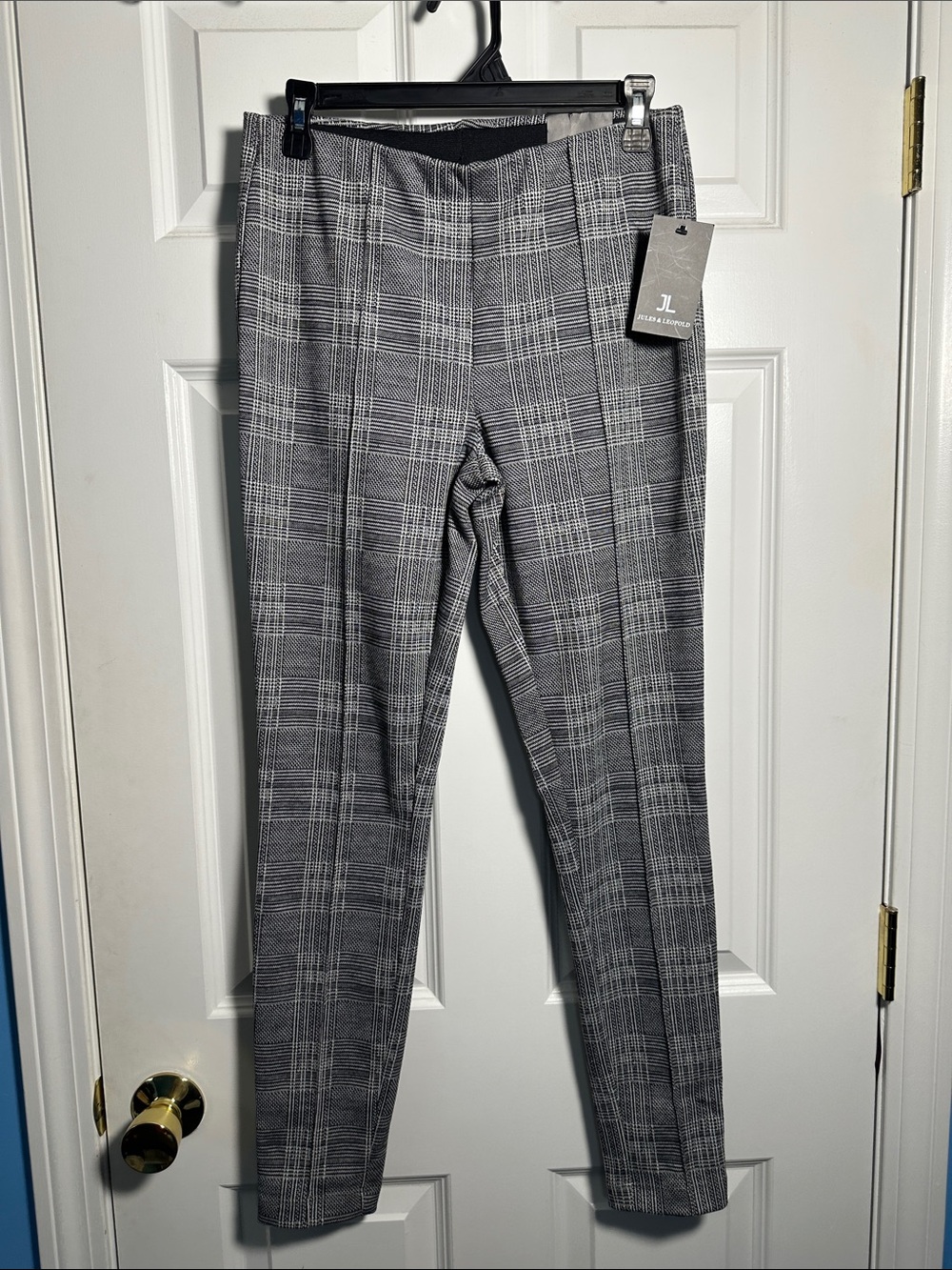 NWTS Jules & Leopold Black & Gray Plaid Front seam Leggings Sz M
